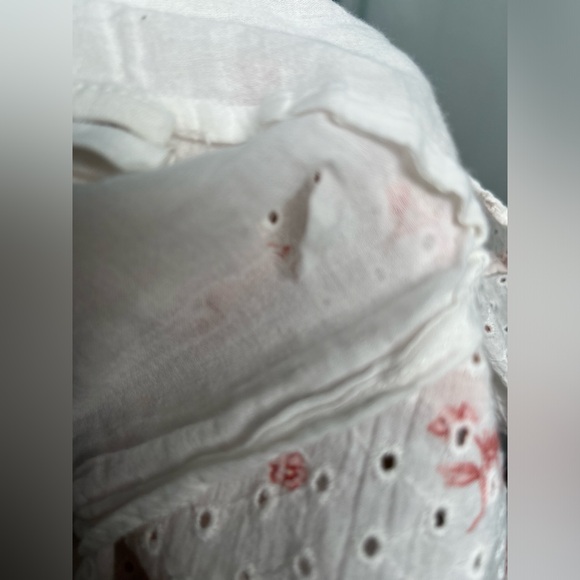 Maia Bergman Ines Ruffled Floral Eyelet Mini Wrap Dress White /Pink Size  XL - Picture 10 of 10